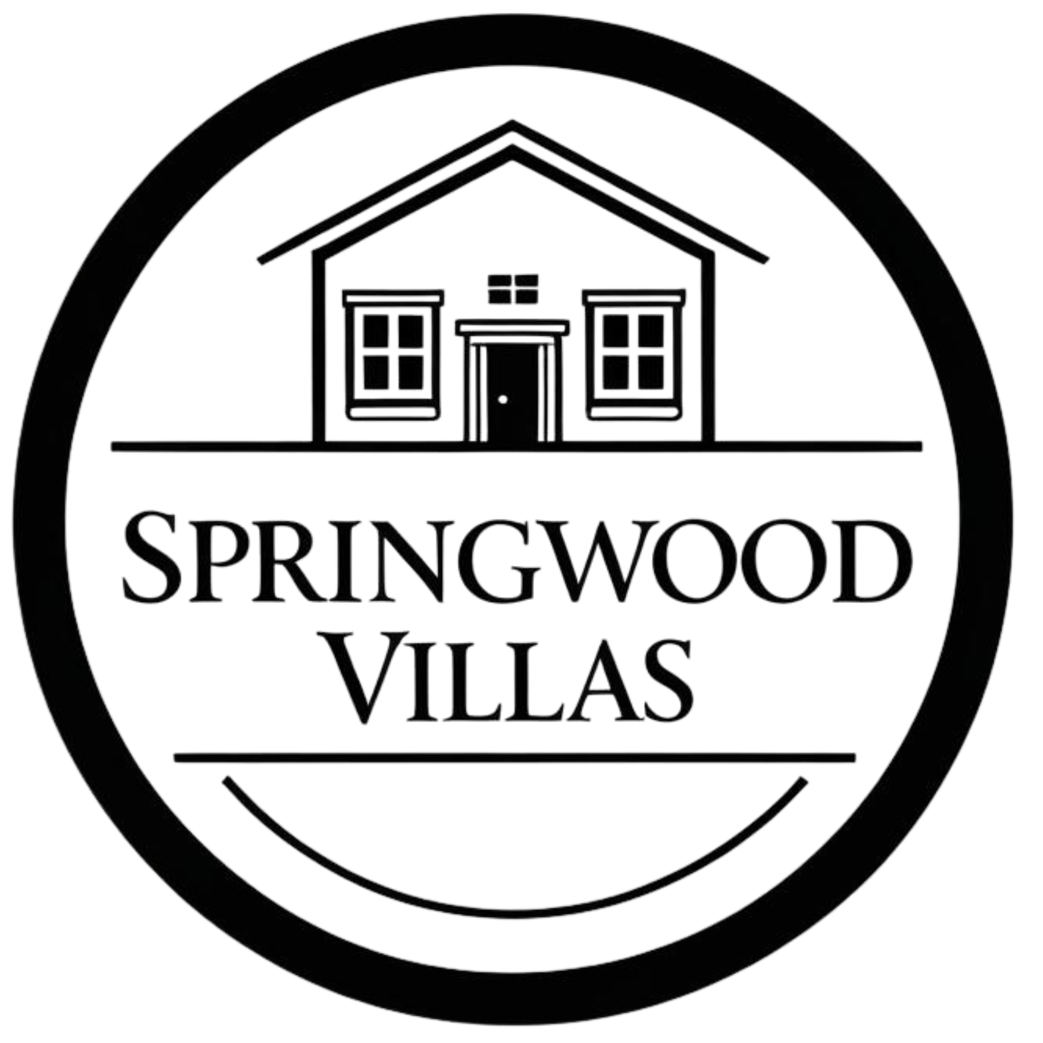 A logo with a house and the words "Springwood Villas" in a circle.